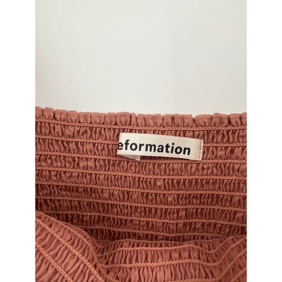 Reformation Dunes Praline Smocked Long Sleeve Mini Dress Size 6 NWT - Picture 5 of 9